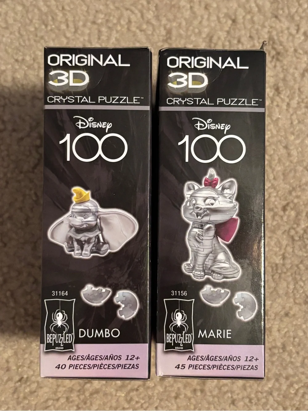 Lot of 2 Original 3D Crystal Puzzle Disney 100 Years Dumbo & Marie- Silver new